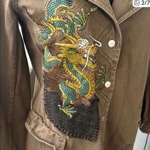Isda & Co Dark brown brushed cotton embroidered and sequined coat
